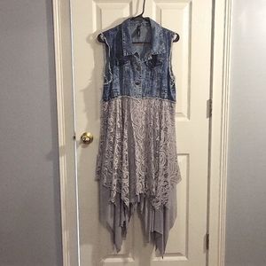 Yahada Denim Lace Top